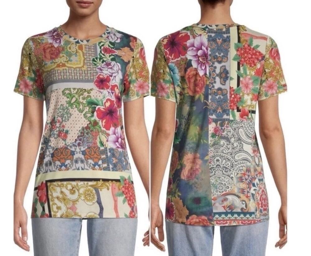 Johnny Was Cataline T Shirt Style Floral Large Roses Boho Chic Cottagecore JWLA